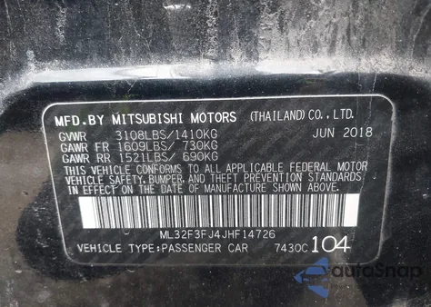 2018 Mitsubishi Mirage G4 Es z USA, uszkodzony, nr VIN ML32F3FJ4JHF14726
